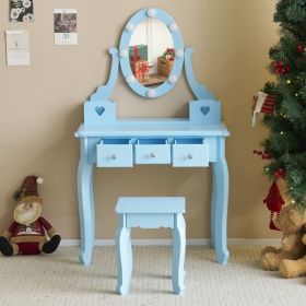 FCH Kids Vanity Set with Mirror and Lights and Stool, 5 Storage Drawers